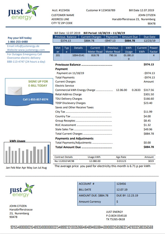 Germany Just Energy utility bill